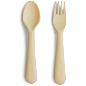 image:imagemushie Dinnerware Cups For Kids  Made in Denmark Set of 2 Dusty RoseDaffodil ForkSpoon