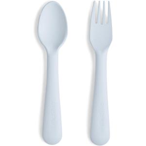 image:imagemushie Dinnerware Cups For Kids  Made in Denmark Set of 2 Dusty RosePowder Blue ForkSpoon
