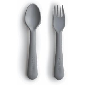 image:imagemushie Dinnerware Cups For Kids  Made in Denmark Set of 2 Dusty RoseSmoke ForkSpoon