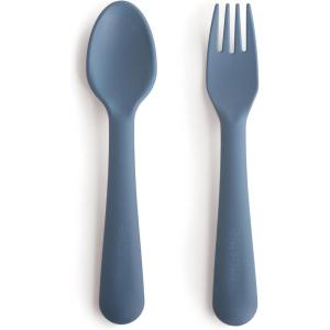 image:imagemushie Dinnerware Cups For Kids  Made in Denmark Set of 2 Dusty RoseTwilight Blue ForkSpoon