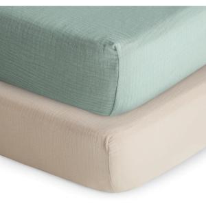 image:imagemushie Extra Soft Muslin Fitted Crib Sheet  192 Thread Count  28x 52 SpaceRoman GreenFog
