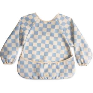 image:imagemushie Long Sleeve Baby Bib  Water Resistant Adjustable Fit for Ages 624 MonthsBlue Check