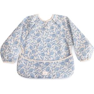 image:imagemushie Long Sleeve Baby Bib  Water Resistant Adjustable Fit for Ages 624 MonthsBlue Flowers